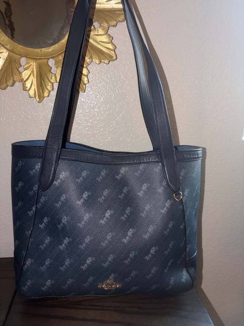 Coach (C4061) Medium Denim Diagonal Horse Carriage Print Coated Canvas Tote Bag